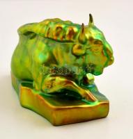Zsolnay fekvő bivaly, eozin mázas, jelzett, hibátlan, m:12 cm, h:22 cm