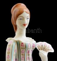Hollóházi hölgy legyezővel, kézzel festett, jelzett, hibátlan, m: 26 cm