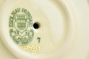 Zsolnay búzavirág mintás gyertyatartó, kézzel festett, jelzett, hibátlan, m:14,5 cm