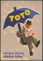 cca 1960 Totó - Minden időben, minden héten!, kisméretű reklámplakát, 24×17 cm