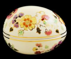 Zsolnay pillangó mintás tojásbonbonier, kézzel festett, jelzett, hibátlan, 8×11 cm