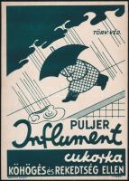 cca 1960 Puljer Influment cukorka köhögés és rekedtség ellen, kisméretű reklámplakát, 24,5×17 cm