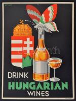 cca 1930 Gönczi-Gebhardt Tibor (1902-1994): Drink Hungarian wines, színes reklámplakát, karton, 32×24 cm