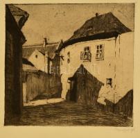 Bajor Ágost (1892-1958): Utca részlet. Rézkarc, papír, jelzett, 23×23 cm