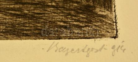 Bajor Ágost (1892-1958): Utca részlet. Rézkarc, papír, jelzett, 23×23 cm