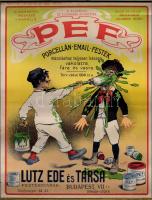 cca 1910 Henri Boulanger (H. Gray) (1858-1924): PEF porcelán email festék, Lutz Ede és Társa, reklám plakát, litográfia, fém élrögzítőkkel, 39x30 cm / Advertisement poster, lithography, 39x30 cm
