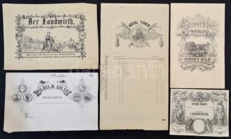cca 1870-1880 Különféle litografált aprónyomtatványok (étlap, hirdetés, alkalmi üdvözlet stb.), nagy...