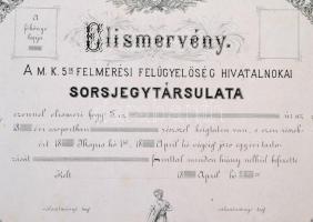 cca 1880 a Magyar Királyi 5ik Felmérési Felügyelőség Hivatalnokai Sorsjegytársulata kitöltetlen elis...