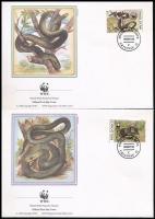 WWF: Kígyó sor 4 FDC-n + négyestömb WWF: Snake set on 4 FDC + block of 4