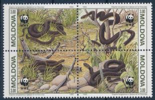 WWF: Kígyó sor 4 FDC-n + négyestömb WWF: Snake set on 4 FDC + block of 4