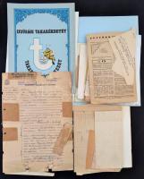 cca 1930-1980 Vegyes papírrégiség tétel, köztük, okmányok, betétkönyvek, gyászjelentések