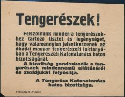1918 a Tengerész Katonatanács hatos bizottsága gyülekezési felhívása, szórólap, 11×15 cm