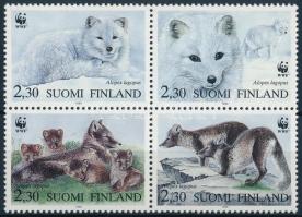 WWF: Arctic fox set in blocks of four + on 4 FDCs, WWF: Sarki róka sor négyestömbben + 4 db FDC- n