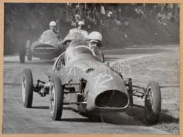 1958 Autóverseny Budapesten, 3 db fotó, kartonra ragasztva, Foto Győry, különböző méretben