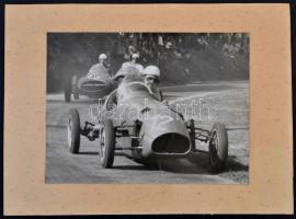 1958 Autóverseny Budapesten, 3 db fotó, kartonra ragasztva, Foto Győry, különböző méretben