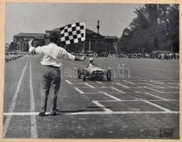 1958 Autóverseny Budapesten, 3 db fotó, kartonra ragasztva, Foto Győry, különböző méretben