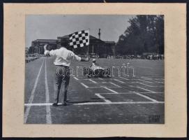 1958 Autóverseny Budapesten, 3 db fotó, kartonra ragasztva, Foto Győry, különböző méretben