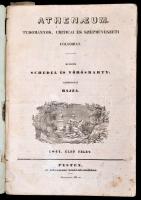 1841 az Athenaeum folyóirat 1841. évi 1. félév lapszámai, számos érdekes írással, egybekötve, sérült kartonált papírkötésben, egyébként jó állapotban.