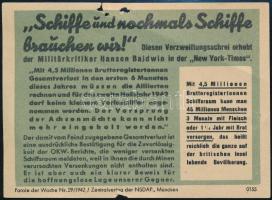 1942 Náci háborús propaganda röplap / Nazi military propaganda flyer.