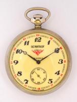 Seriksof vasúti zsebóra asztali fém tokkal / Railway pocket watch with table holder  5,6x5,6 cm
