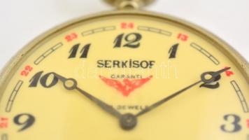 Seriksof vasúti zsebóra asztali fém tokkal / Railway pocket watch with table holder  5,6x5,6 cm