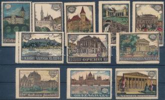 1910 11 db levélzáró Budapest látképeivel / 11 labels of Budapest