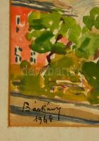 Bárkány jelzéssel: Főtér. Akvarell, papír, üvegezett keretben, 29×41 cm