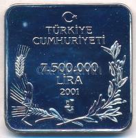 Törökország 2001. 7.500.000L Ag "Kékcsőrű réce" T:PP fo. / Turkey 2001. 7.500.000 Lira Ag ...