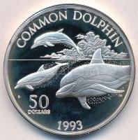 Marshall-szigetek 1993R 50$ Ag Közönséges delfin T:PP patina Marshall Islands 1993R 50 Dollars Ag Common Dolphins C:PP patina Krause KM#128