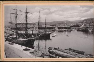 1900 Fiume, kikötő, panoráma fotó 3 részből, 49x11 cm / Fiume (Rijeka), Croatia, panorama photo