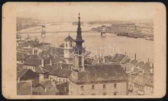 cca 1900 Budapest, Kilátás a Lánchídra, keményhátú fotó, 6x10,5 cm