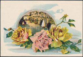 1913 Zsidó újévi üdvözlőkártya, a jeruzsálemi sirató fal képével, litográfia. / Judaica Jewish New Year card. Lithography 15x10 cm