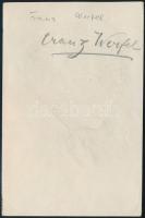 Franz Werfel (1890-1945) osztrák költőt és írót ábrázoló ceruzarajt, hátoldalán saját kezű aláírásáv...