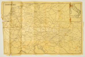 cca 1920-1930 A magyar és közép-európai vasutak hálózata, kétoldali térkép, sok reklámmal, szakadással, 69x46 cm