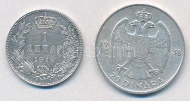 Szerbia 1912. 1D Ag "I. Péter" + Jugoszlávia 1938. 20D Ag "II. Péter" T:1-,2
Se...