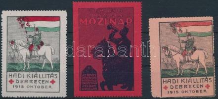 1915 Hadi kiállítás fehér és rózsaszín levélzáró + Mozinap levélzáró