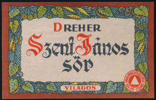 cca 1930 Dreher Szent János-sör, Dreher-Haggenmacher, Hornyánszky V. Rt.-ny., 7,5x12 cm.
