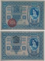 1902. 1000K (2x) egyik piros MAGYARORSZÁG körbélyegzővel, másik román bélyegzéssel T:II-,III