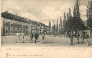 Igló, Iglau, Spisská Nová Ves; Cs. és kir. gyalogsági laktanya katonákkal. Feitzinger Ede No. 937. 1905 / K.u.k. military infantry barracks, soldiers