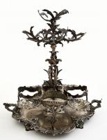 cca 1850 ezüst (Ag.) augsburgi olaj-ecet tartó, eredeti köszörült üveg palackokkal, aprólékos ötvös ...