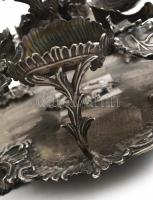 cca 1850 ezüst (Ag.) augsburgi olaj-ecet tartó, eredeti köszörült üveg palackokkal, aprólékos ötvös ...