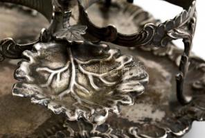 cca 1850 ezüst (Ag.) augsburgi olaj-ecet tartó, eredeti köszörült üveg palackokkal, aprólékos ötvös ...