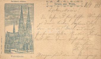 1888 (Vorläufer!!!) Vienna, Wien; Gruss aus... Votivkirche / church. Extremely rare early postcard (EK)