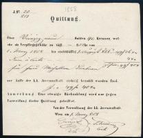 1858 Bécs, császári bolondok háza nyugtája 40kr-ról / Receipt of the k.k. Irrenanstalt / Mental asylum.