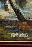 Orvos András (1939-): Árterület. Olaj, farost, jelzett, üvegezett keretben, 50×70 cm