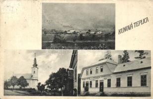 Kuntapolca, Kunova Teplica; látkép, templom, Fogyasztási szövetkezet üzlete / general view, church, cooperative shop (EK)