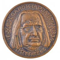 1937. Ifjú Polgárok Lapja - Liszt Ferenc / Emlékérem a nagy magyar zeneköltő halálának 50. évfordulójára Br érem (58,5mm) T:2