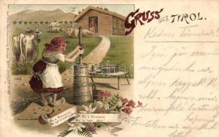 1897 (Vorläufer!) Tirol, Gruss aus... / humorous mocking art postcard. Carl Otto Hayd floral, litho (Rb)