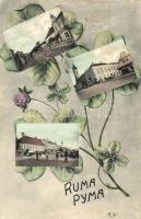 Árpatarló, Ruma; utcaképek. virágos montázslap Josef Rosenzweig kiadásában / floral montage postcard