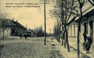 Módos, Jasa Tomic; Vasút utca, Nagy Béla és Glisonovits Milivoj üzlete . Hoffmann Béla kiadása / street view and shops / Bahnhofgasse